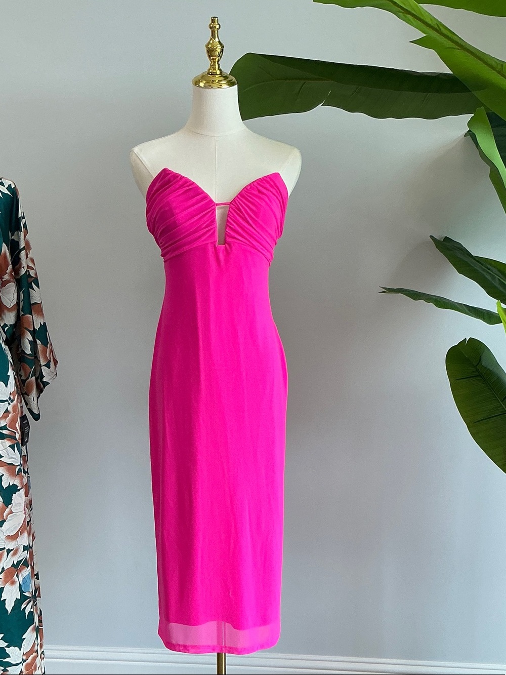 Hello Molly Strapless Hot Pink Midi Dress